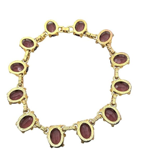 Antique Vintage Womens Necklace Purple Czech Oval Glass Cabochon 16 Inch Choker - Picture 4 of 6